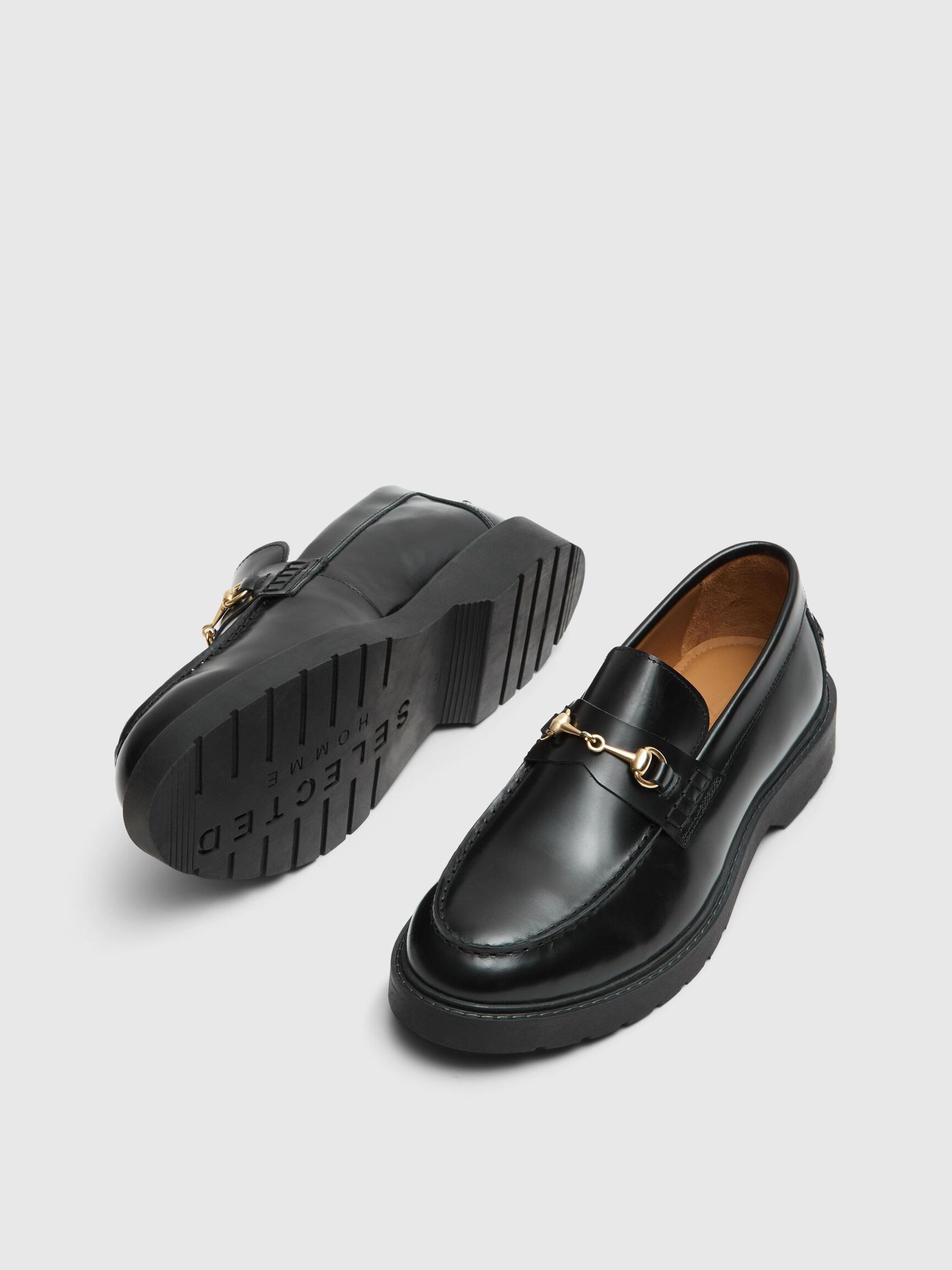 LEATHER HORSEBIT LOAFERS, Black, highres