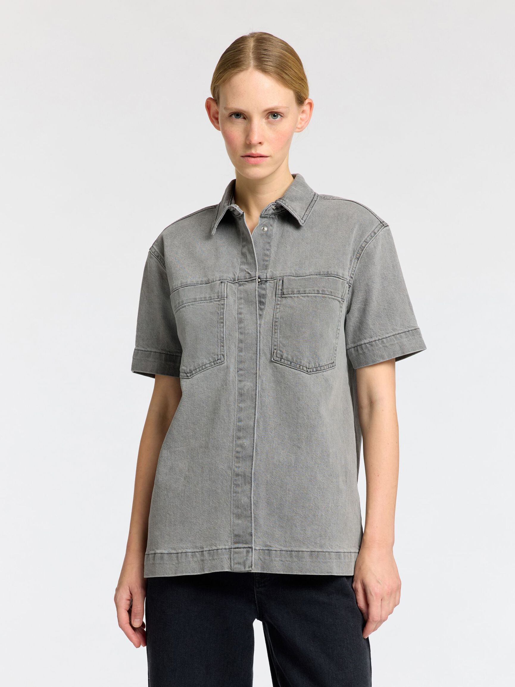 OVERSIZED SPIJKERBLOUSE, Grey Denim, highres