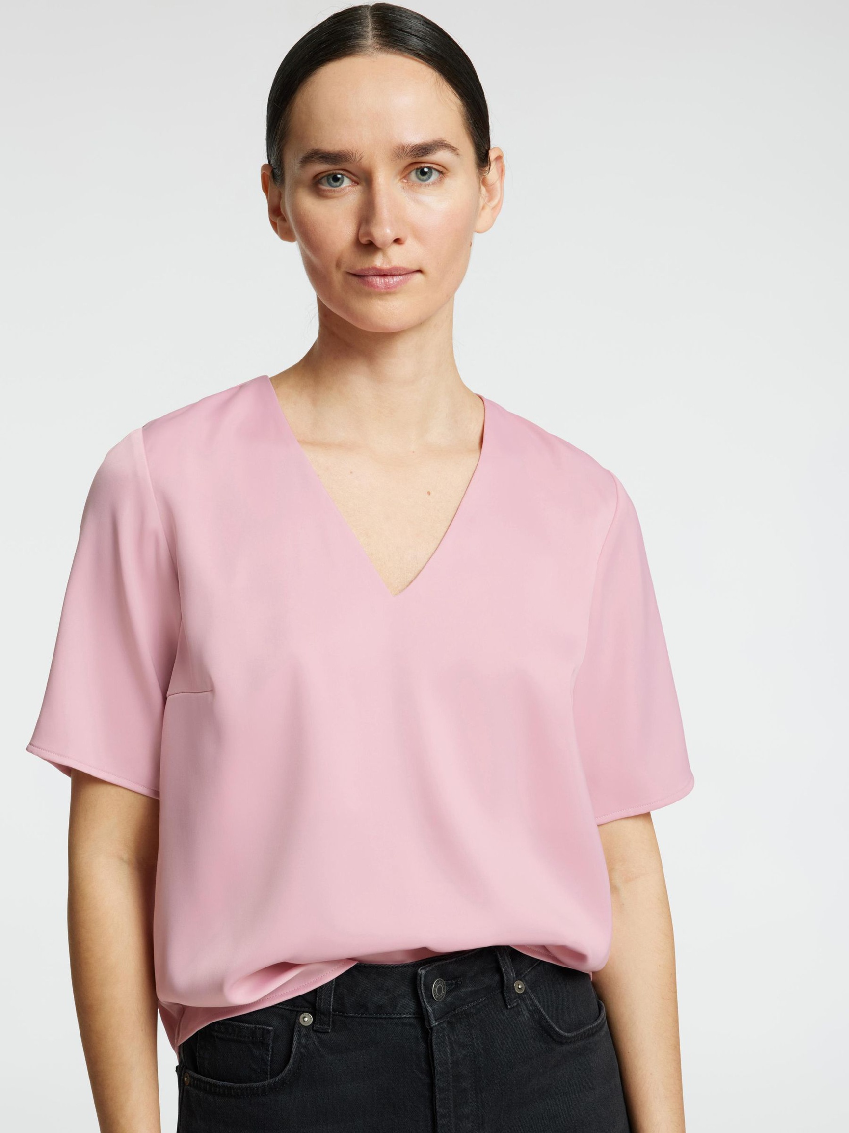 KORTÄRMAD V-RINGAD TOPP, Bleached Mauve, highres