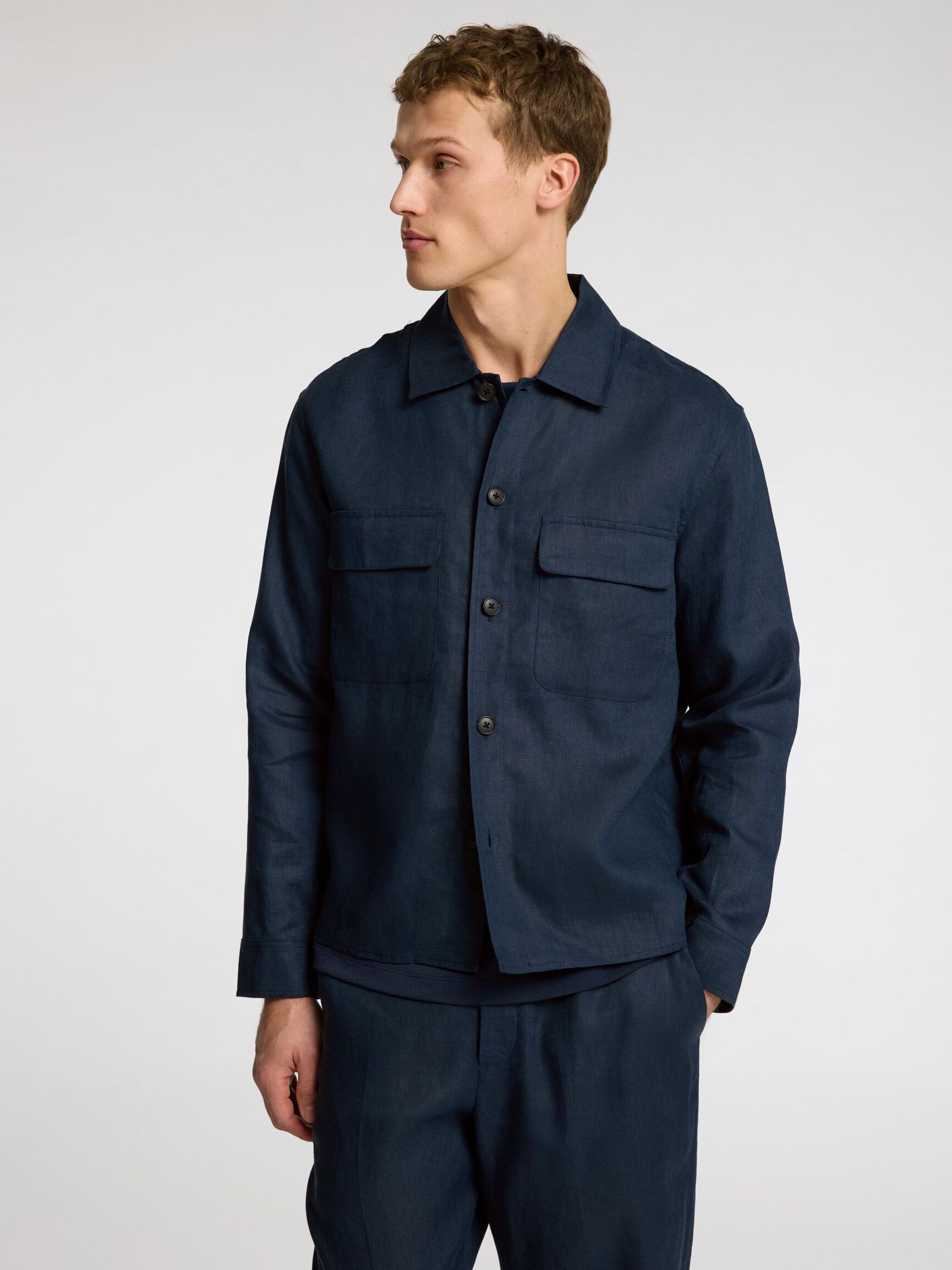 100% LEINEN OVERSHIRT, Outer Space, highres