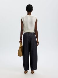 COTTON BLEND BARREL FIT TROUSERS, Dark Navy, highres