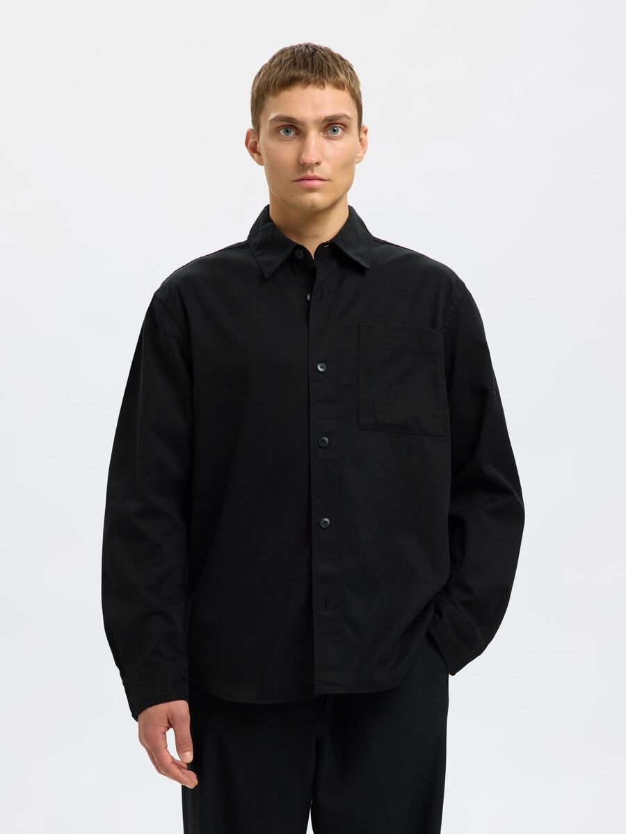 Selected LONG SLEEVED OVERSHIRT, Black, highres - 16096894_Black_003.jpg