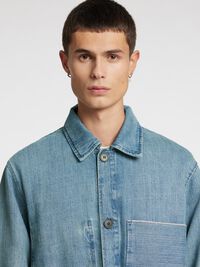 BOXY FIT  DENIM SHIRT, Light Blue, highres