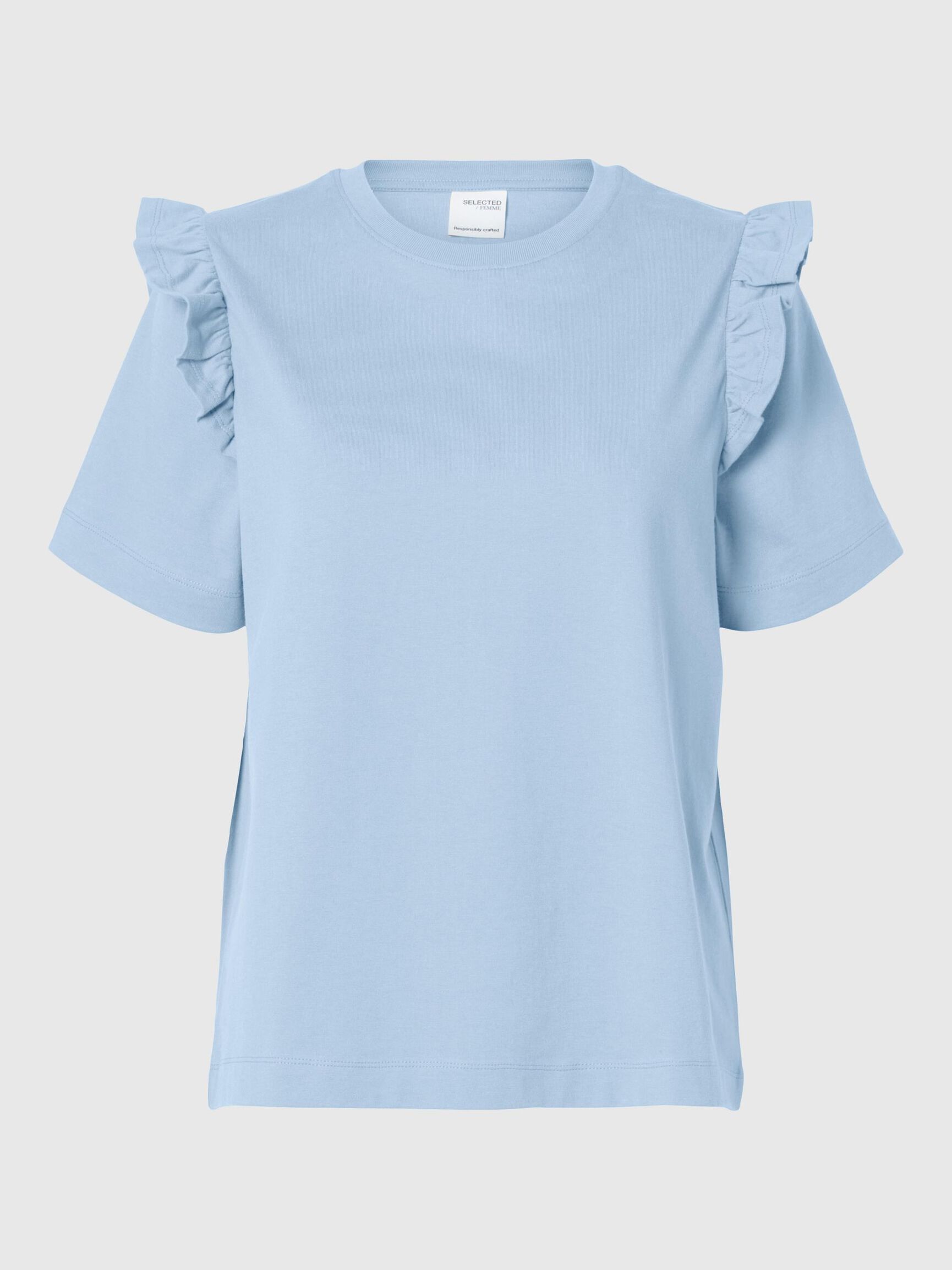 FRILLED SHORT-SLEEVED T-SHIRT, Cashmere Blue, highres