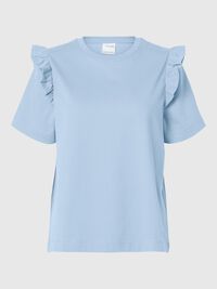 FRILLED SHORT-SLEEVED T-SHIRT, Cashmere Blue, highres