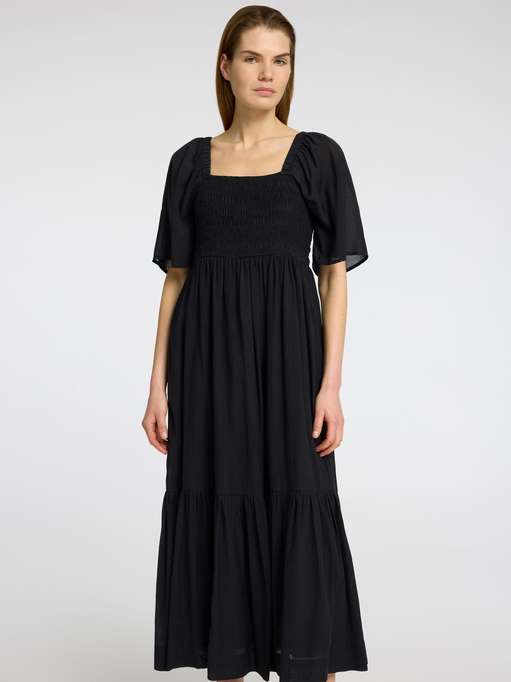 SHORT SLEEVED MAXI DRESS, Black, highres
