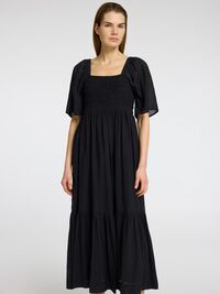 SHORT SLEEVED MAXI DRESS, Black, highres