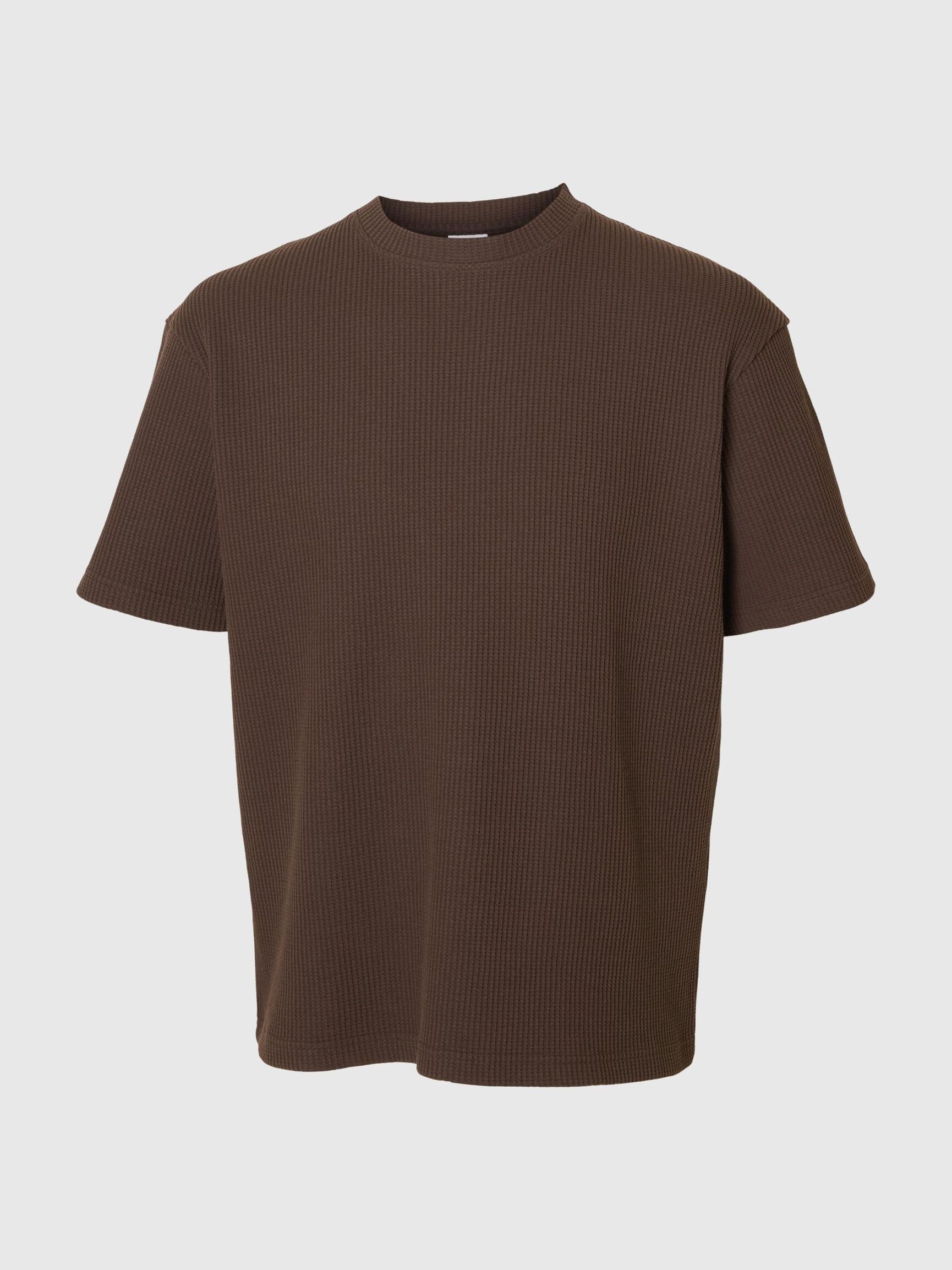 RELAXED FIT WAFFELMUSTER T-SHIRT, Chocolate Brown, highres