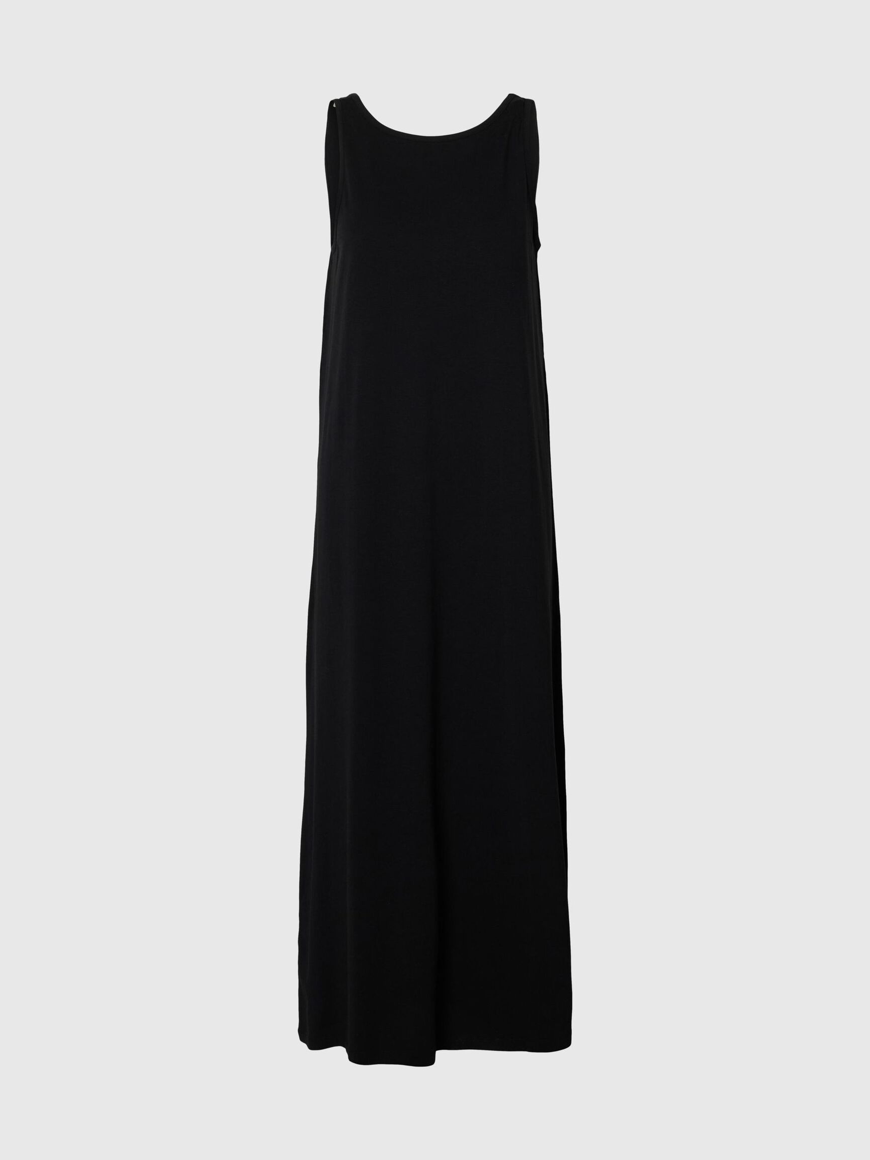 ÄRMELLOSES BAUMWOLLMIX MAXIKLEID, Black, highres