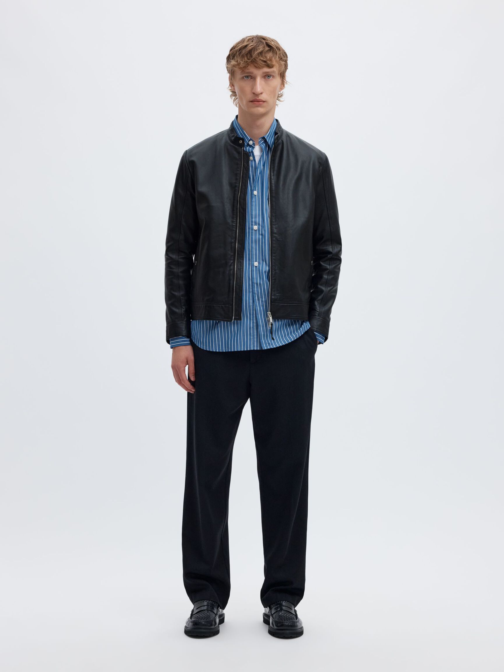 CLASSIC LEATHER JACKET, Black, highres
