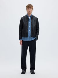 CLASSIC LEATHER JACKET, Black, highres