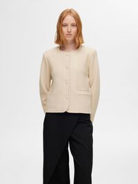 100% ULD STRIKKET CARDIGAN, Birch, highres