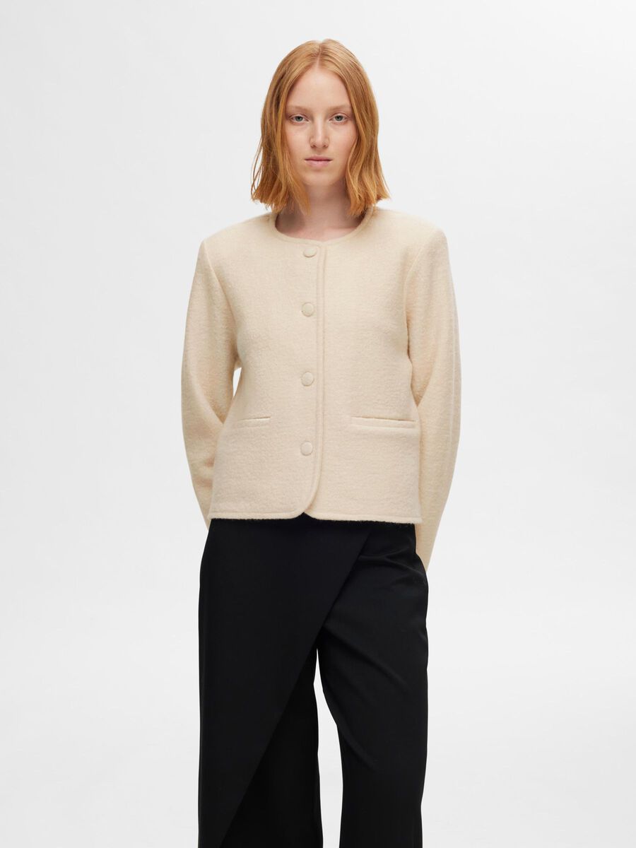 Selected 100% WOOL KNITTED CARDIGAN, Birch, highres - 16097339_Birch_003.jpg