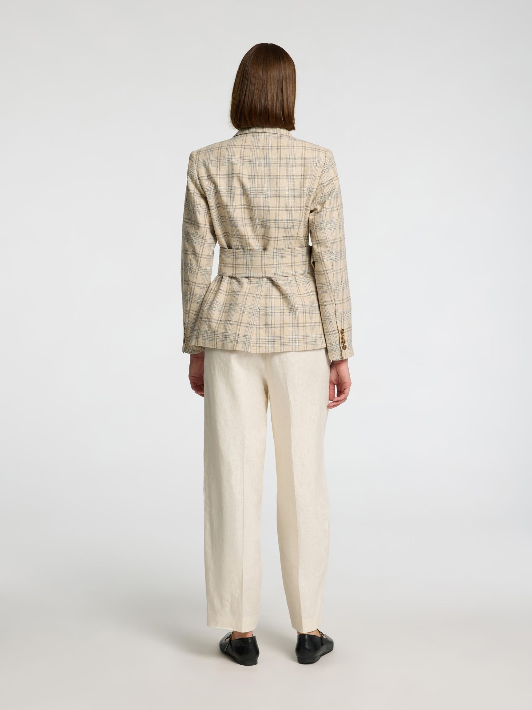 LINBLANDING RUTETE BLAZER MED FIGURNÆR PASSFORM, Bleached Sand, highres