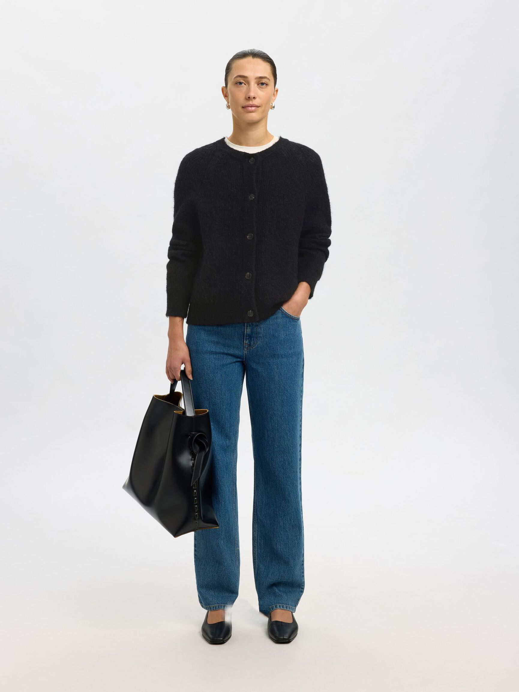 LONG-SLEEVED CARDIGAN, Black, highres