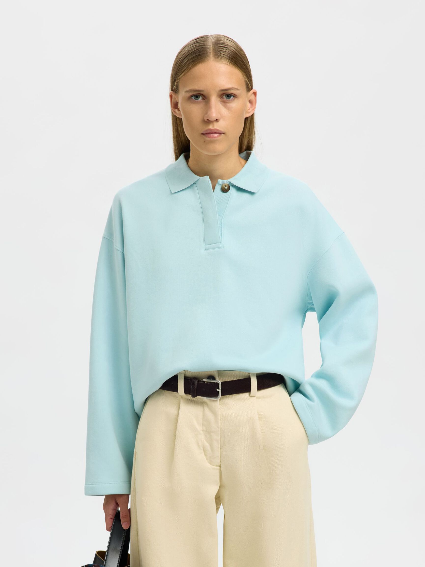 POLO COLLAR SWEATSHIRT, Blue Glow, highres