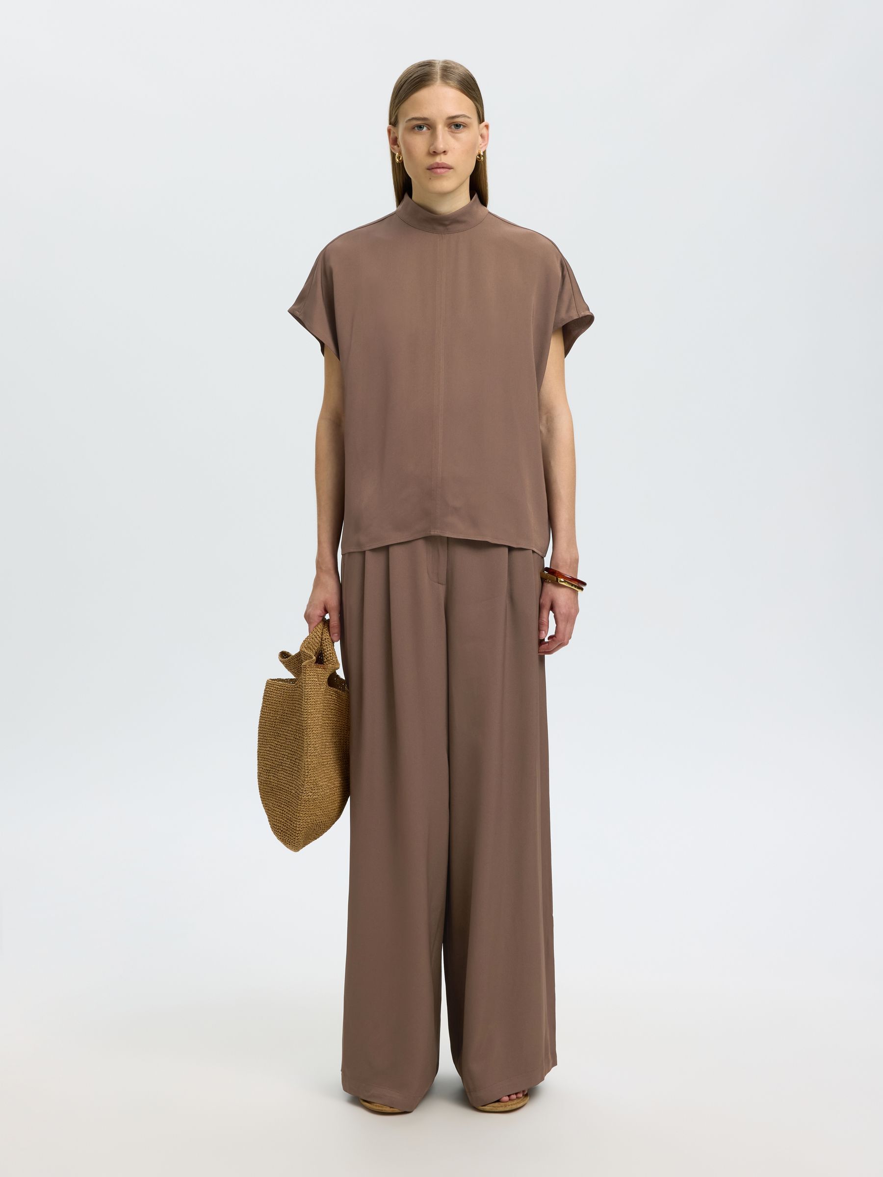VISKOSE WIDE LEG HOSE, Chocolate Chip, highres