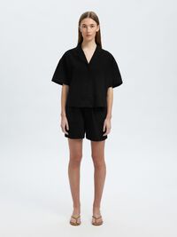 LINNENMIX OVERHEMD MET KORTE MOUWEN, Black, highres