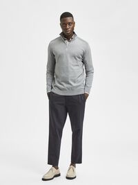 HALF-ZIP KNITTED JUMPER, Medium Grey Melange, highres