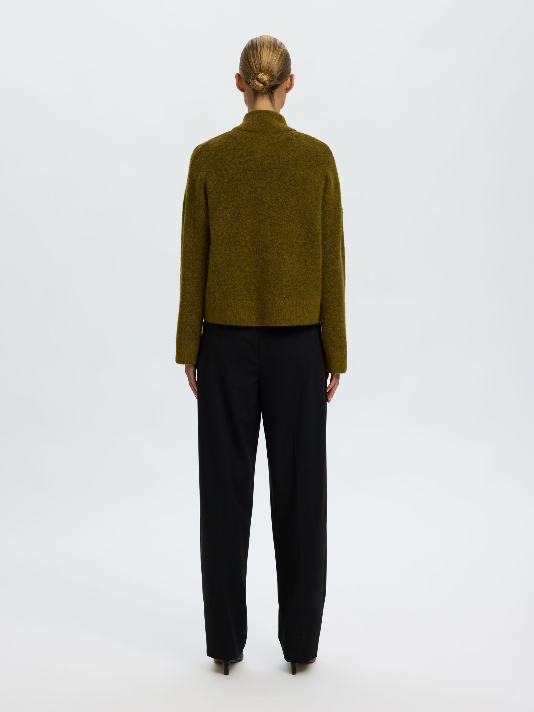 WOOL BLEND CARDIGAN, Fir Green, highres