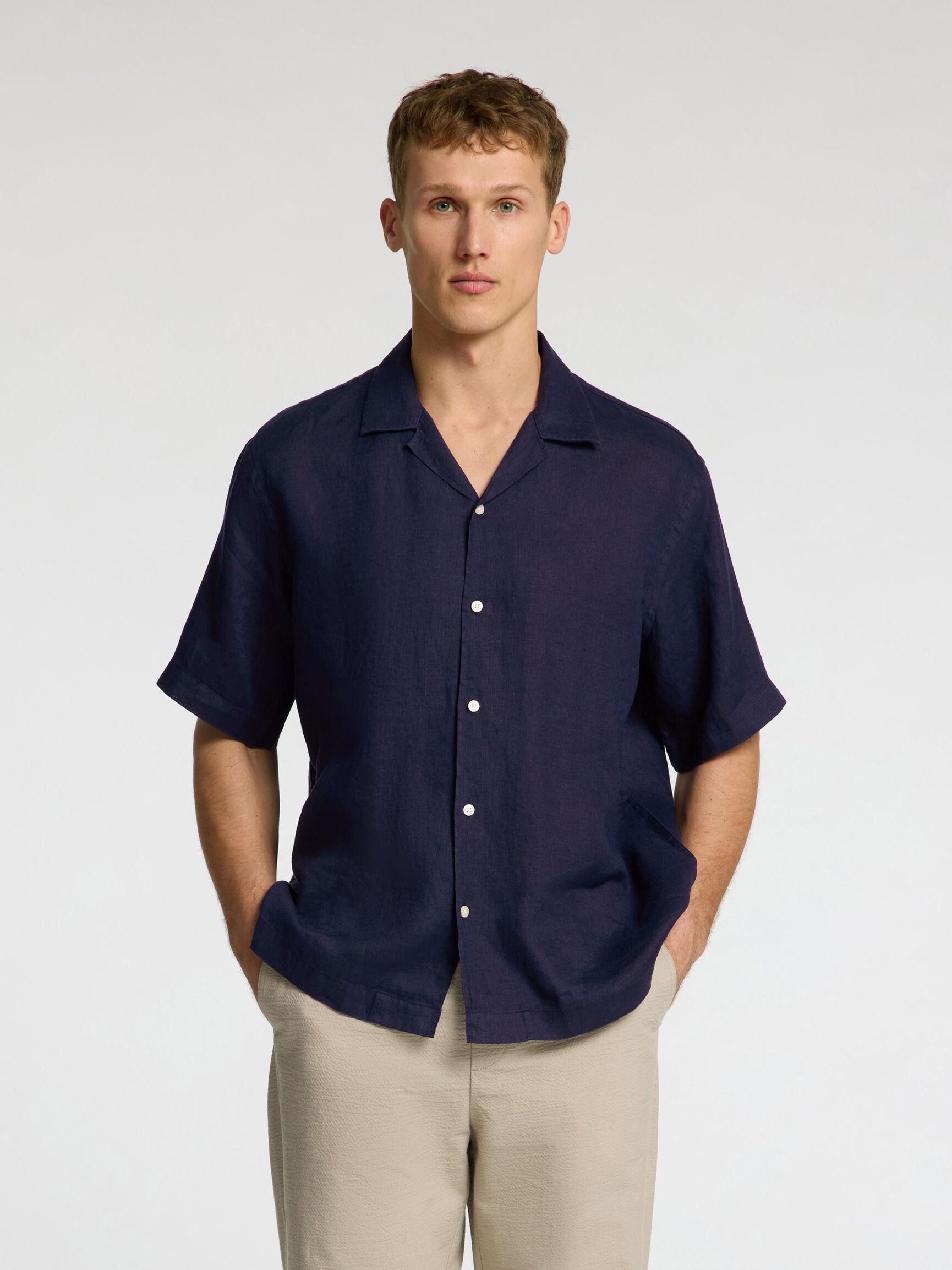 100% HØR KORTÆRMET SKJORTE, Navy Blazer, highres