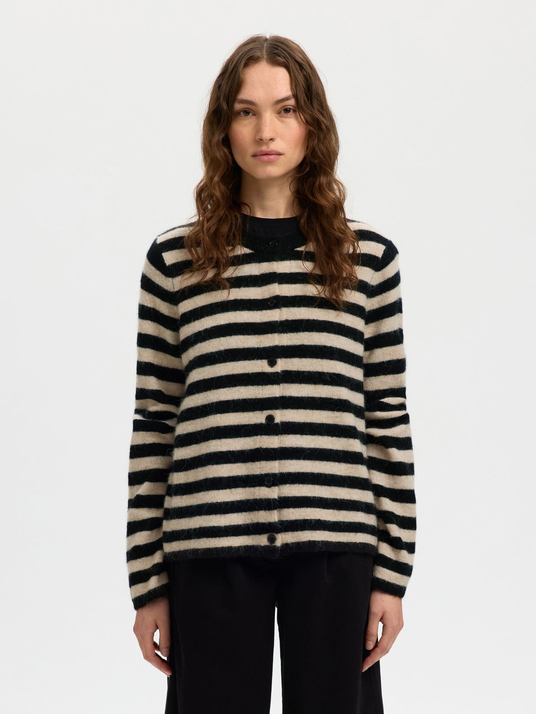 ULDBLANDING STRIKKET CARDIGAN, Black, highres
