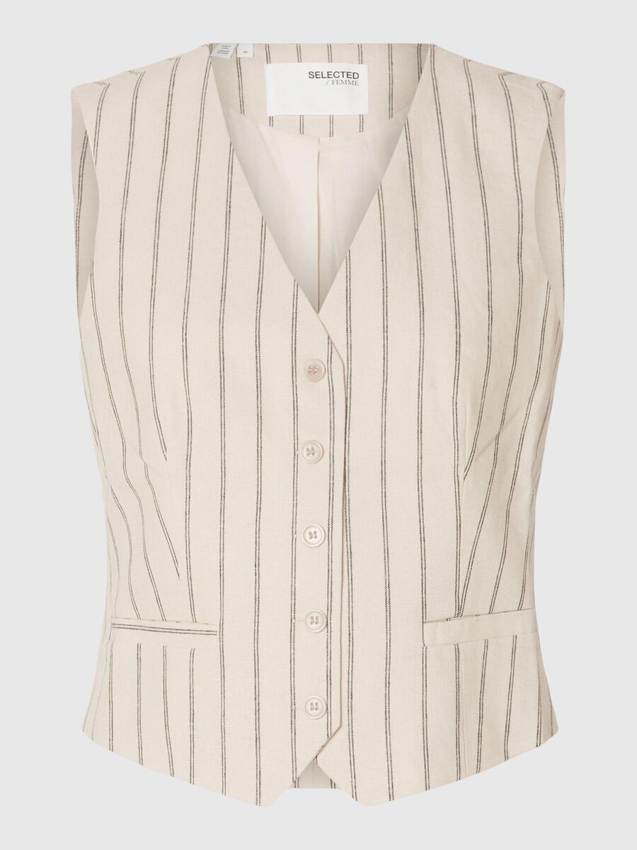 Selected PINSTRIPED WAISTCOAT, Sandshell, highres - 16094962_Sandshell_1127641_001.jpg