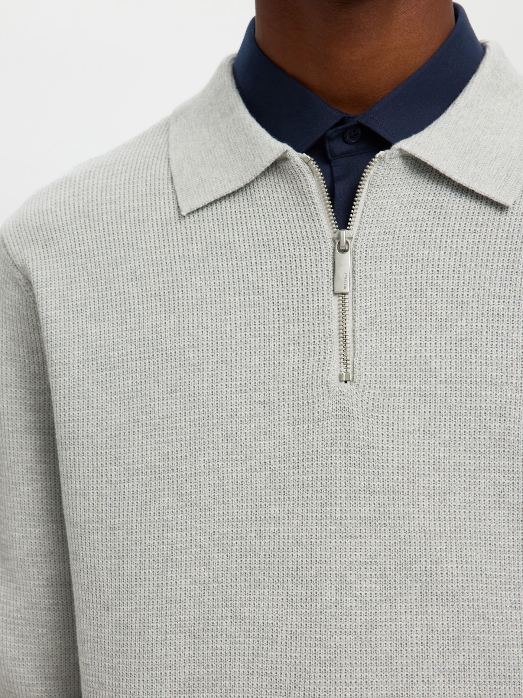 LANGÆRMET TRØJE MED HALV LYNLÅS, Light Grey Melange, highres