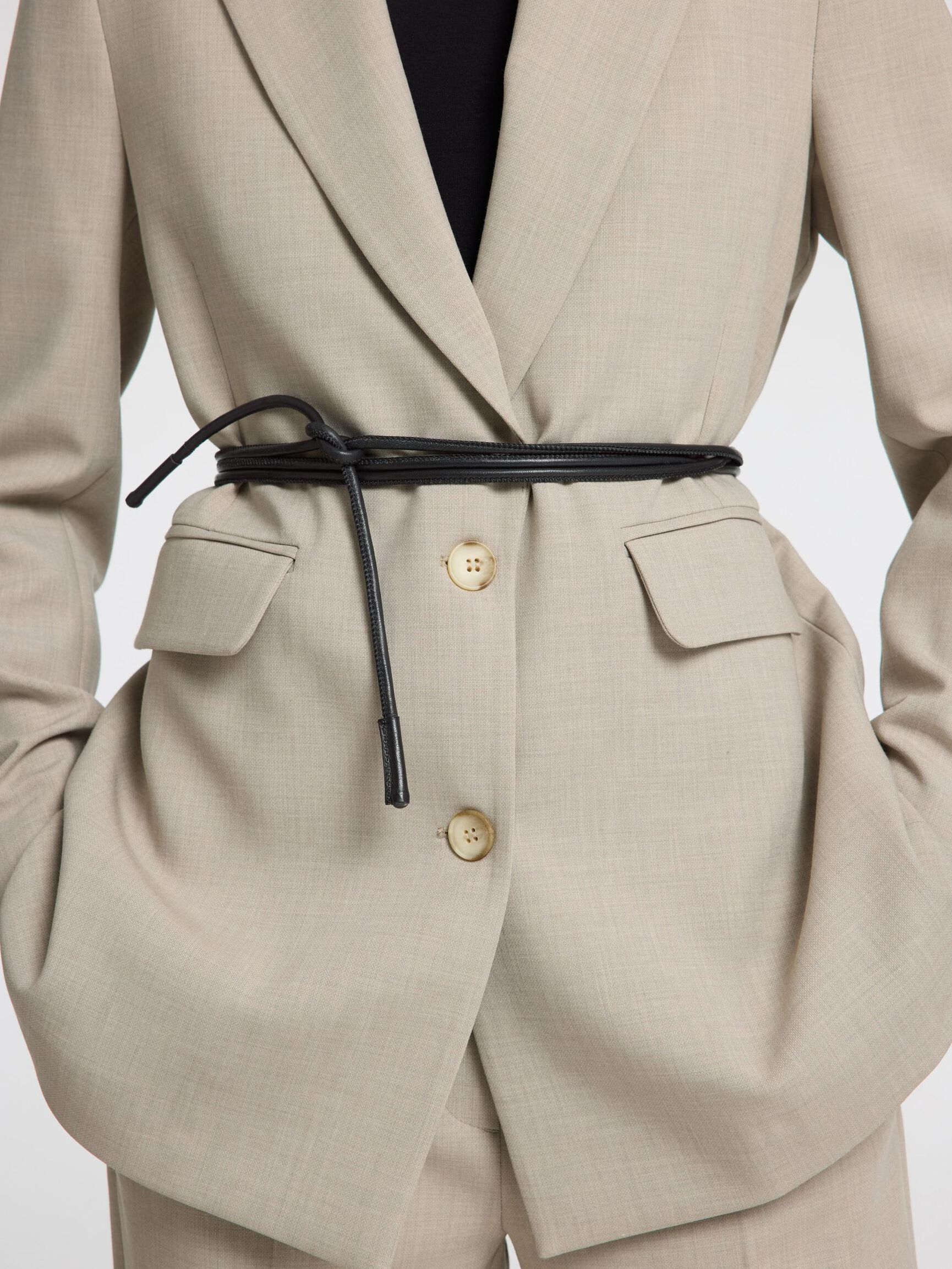 LEATHER ROBE BELT, Black, highres