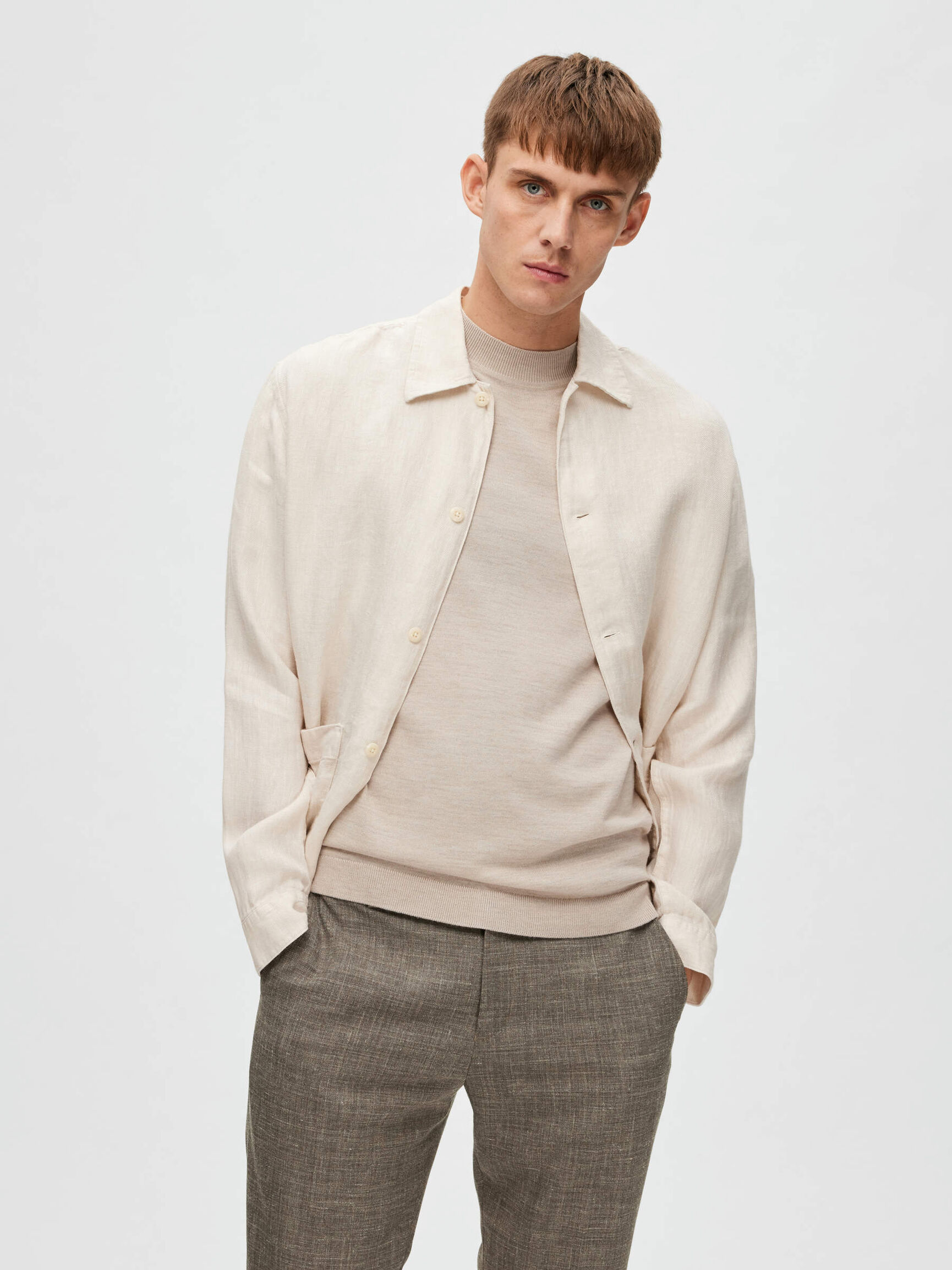 KNITTED SHORT SLEEVED TOP, Fog, highres
