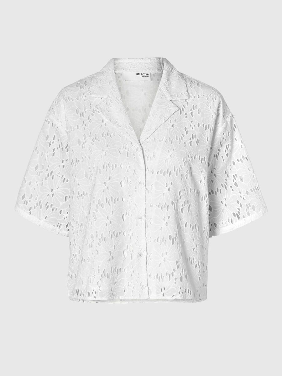 Selected BRODERIE ANGLAISE SHORT SLEEVED SHIRT, Snow White, highres - 16095999_SnowWhite_001.jpg