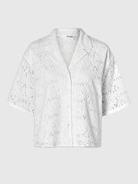 BRODERIE ANGLAISE SHORT SLEEVED SHIRT, Snow White, highres