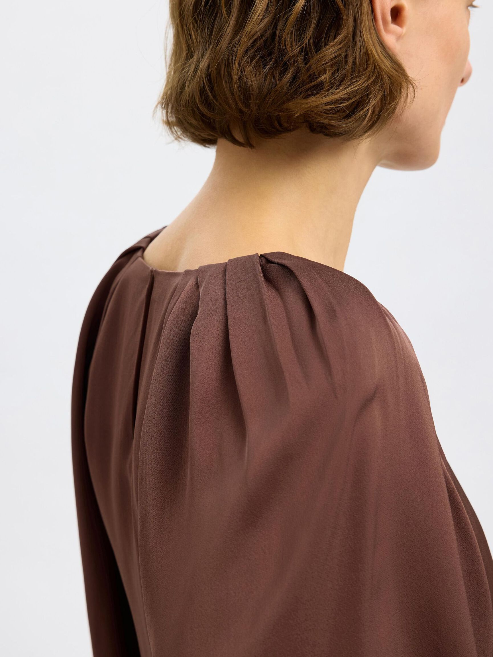 SATIN BLUS MED 3/4-ÄRMAR, Chestnut, highres