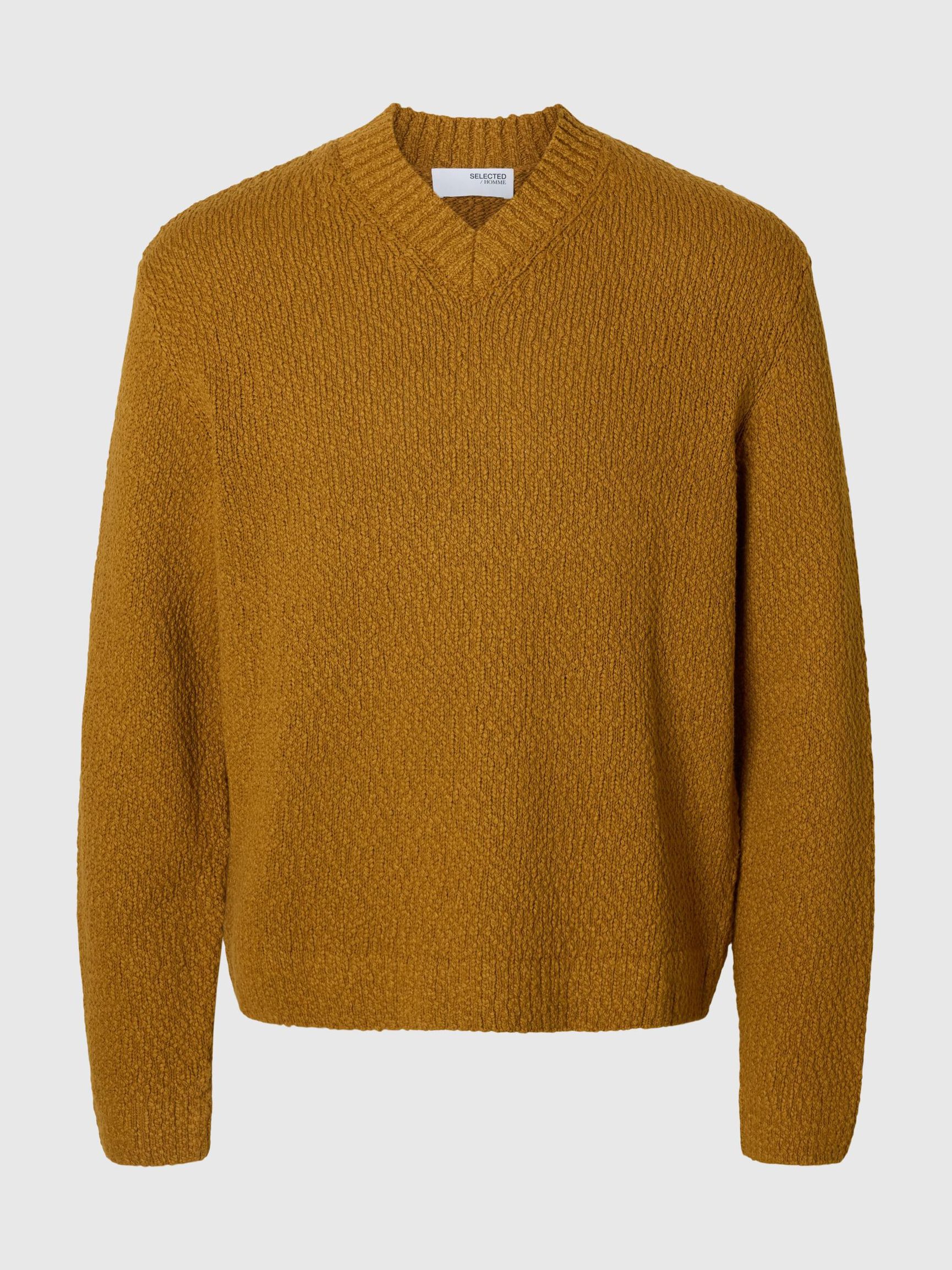 100% COTTON V-NECK JUMPER, Golden Brown, highres