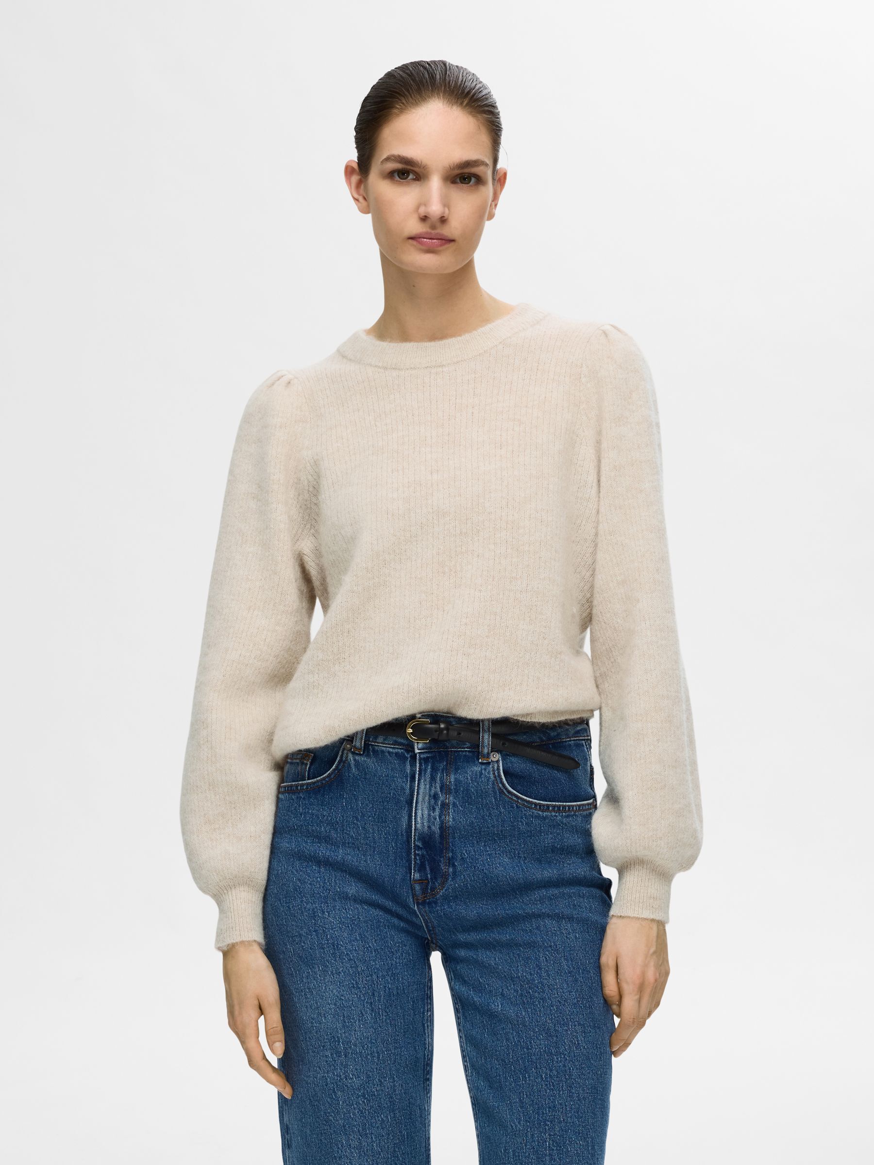 WOOL BLEND KNITTED JUMPER, Birch, highres