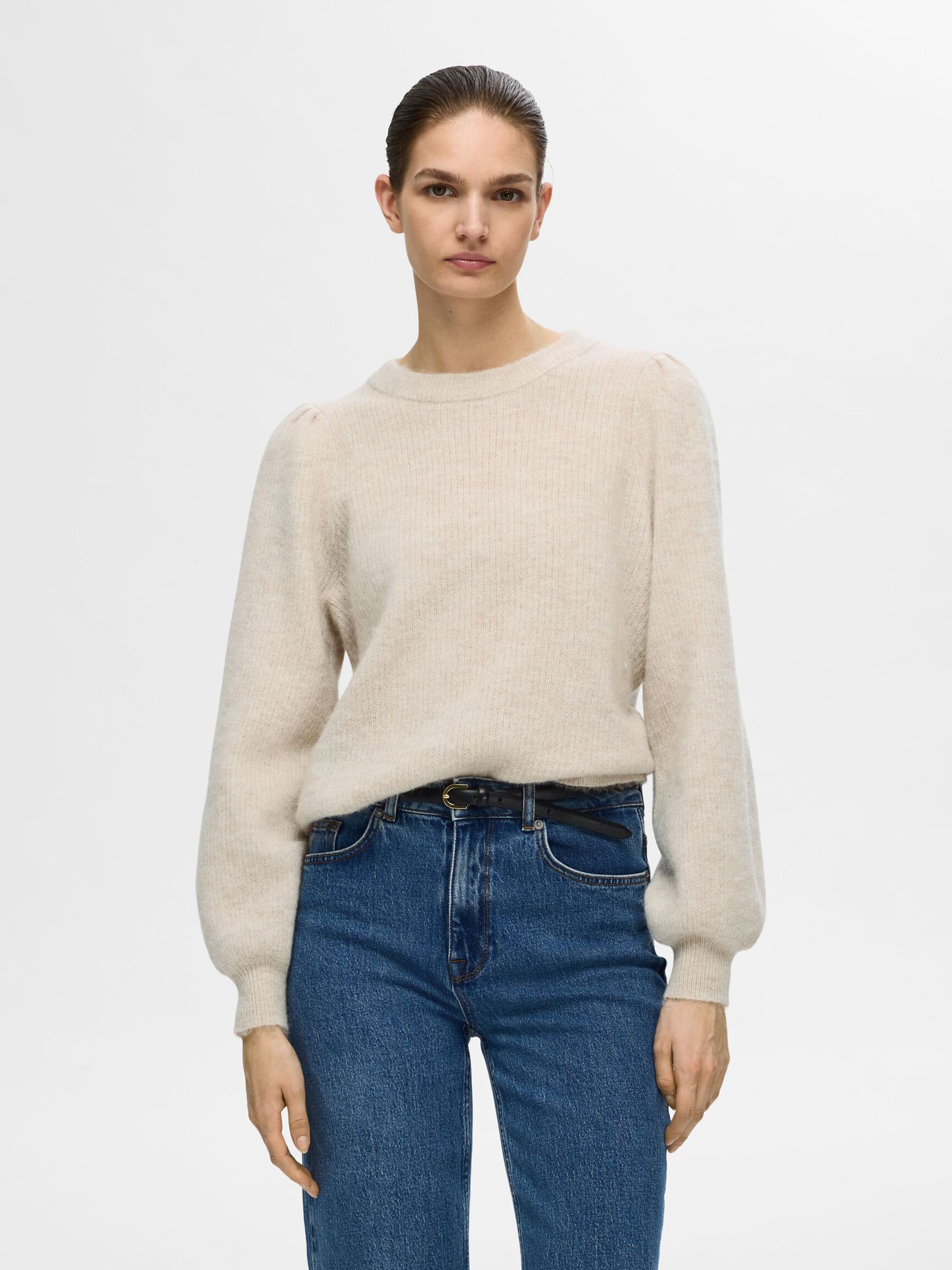 WOOL BLEND KNITTED JUMPER, Birch, highres