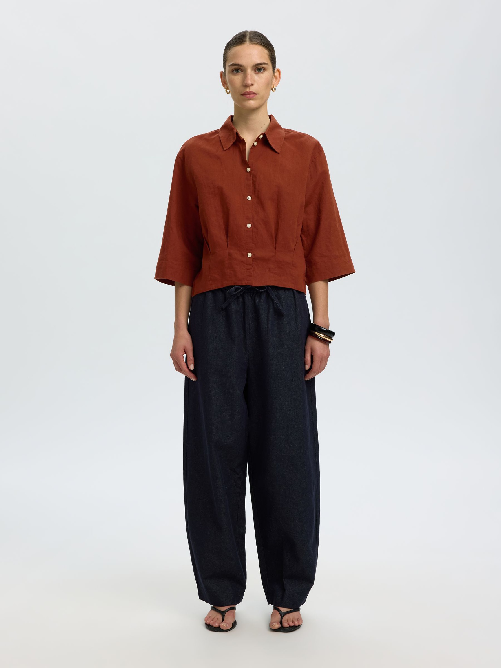 LINEN BLEND SHORT SLEEVED SHIRT, Cherry Mahogany, highres