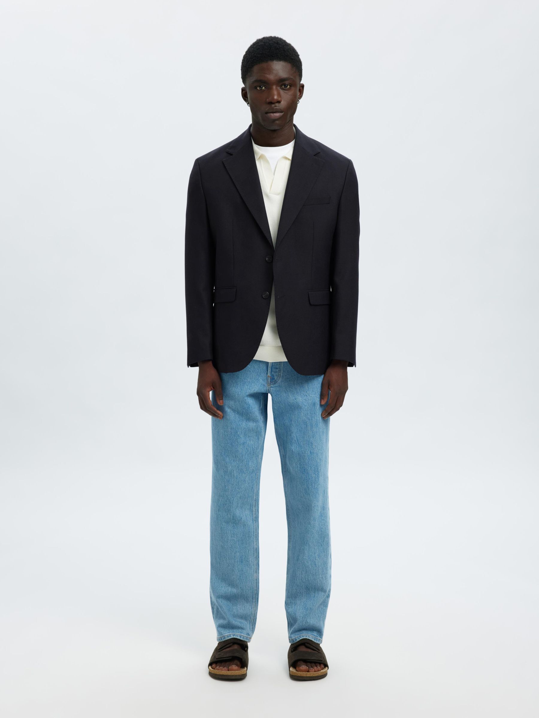 REGULAR FIT WOOL BLEND BLAZER, Dark Navy, highres