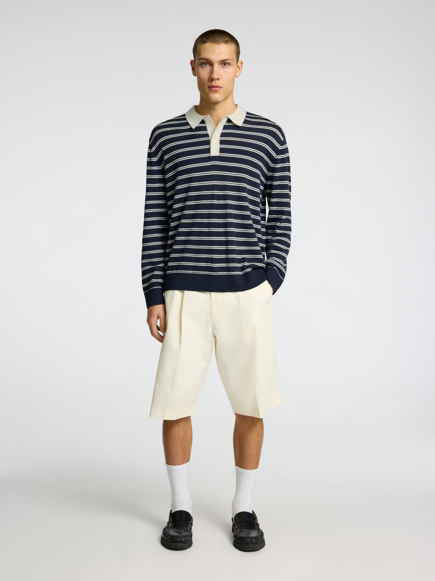 100% MERINO WOOL LONG-SLEEVED POLO, Outer Space, highres