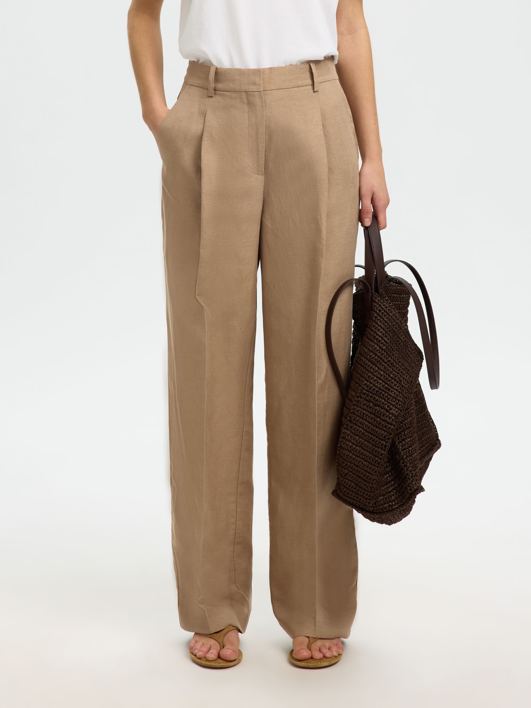 LINEN BLEND TROUSERS, White Pepper, highres