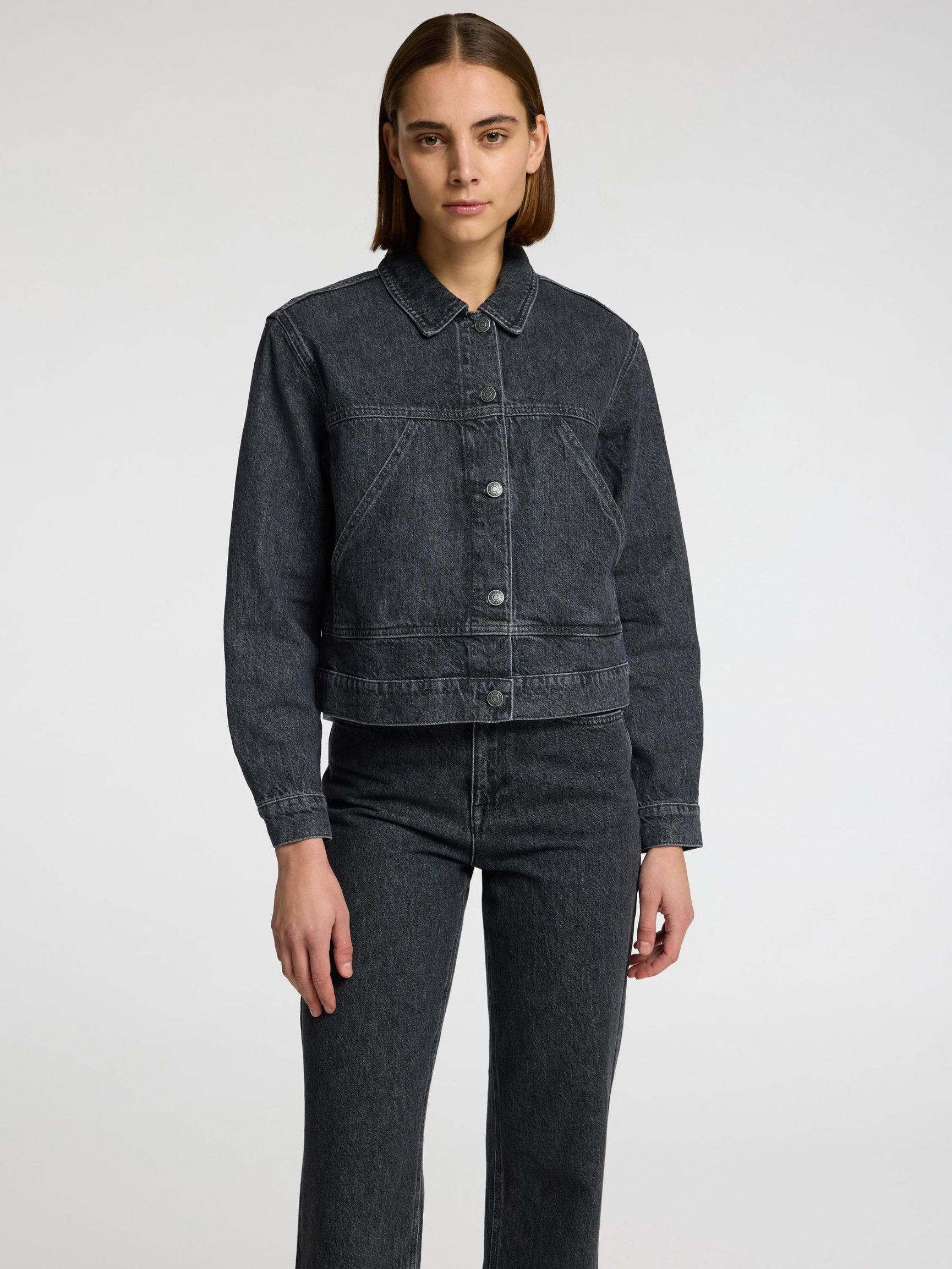 FADED BLACK WASH DENIM JACKET, Black, highres