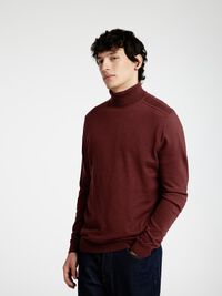 LONG-SLEEVED ROLL NECK PULLOVER, Syrah, highres