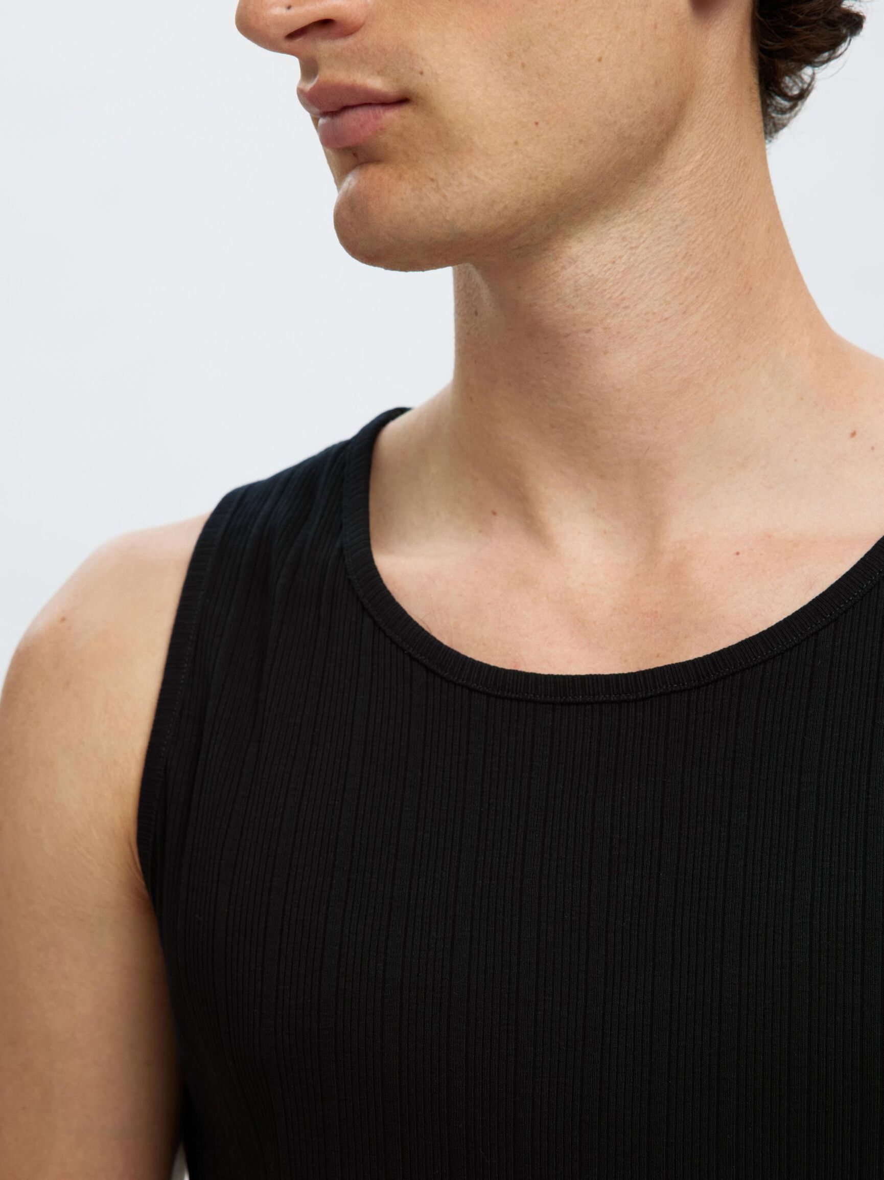 RIBBED COTTON TANK TOP, Black, highres