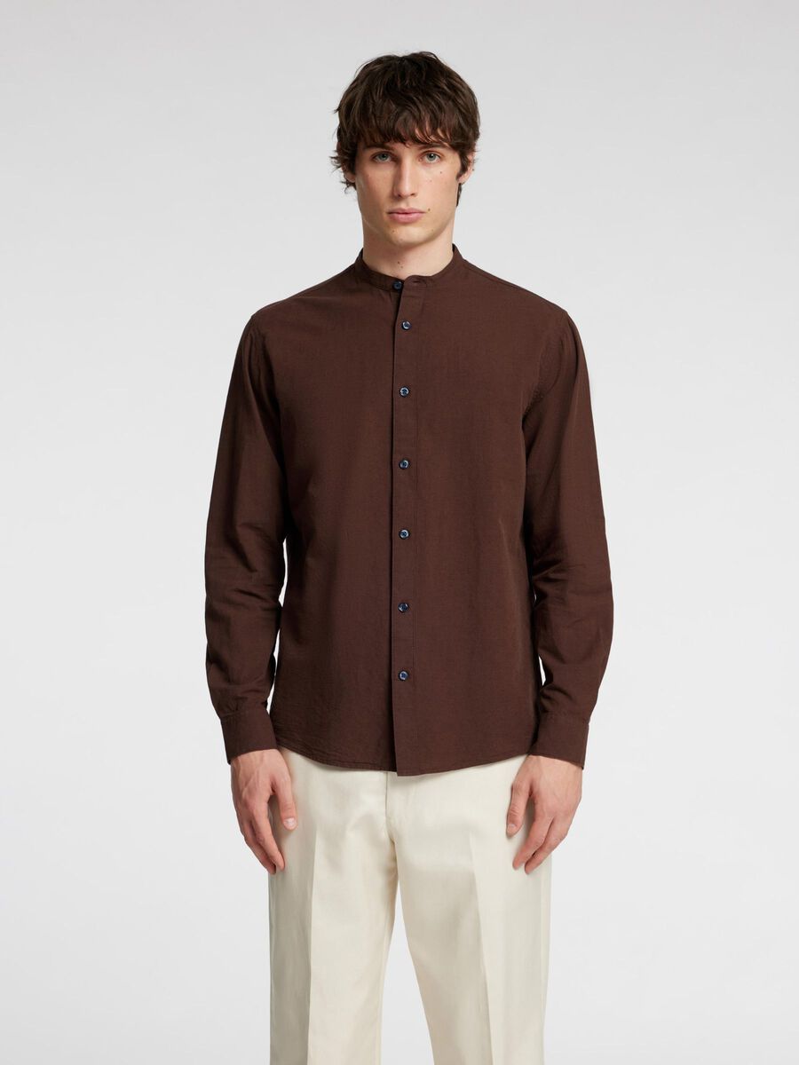 Selected LONG-SLEEVED LINEN BLEND SHIRT, Coffee Bean, highres - 16079054_CoffeeBean_003.jpg