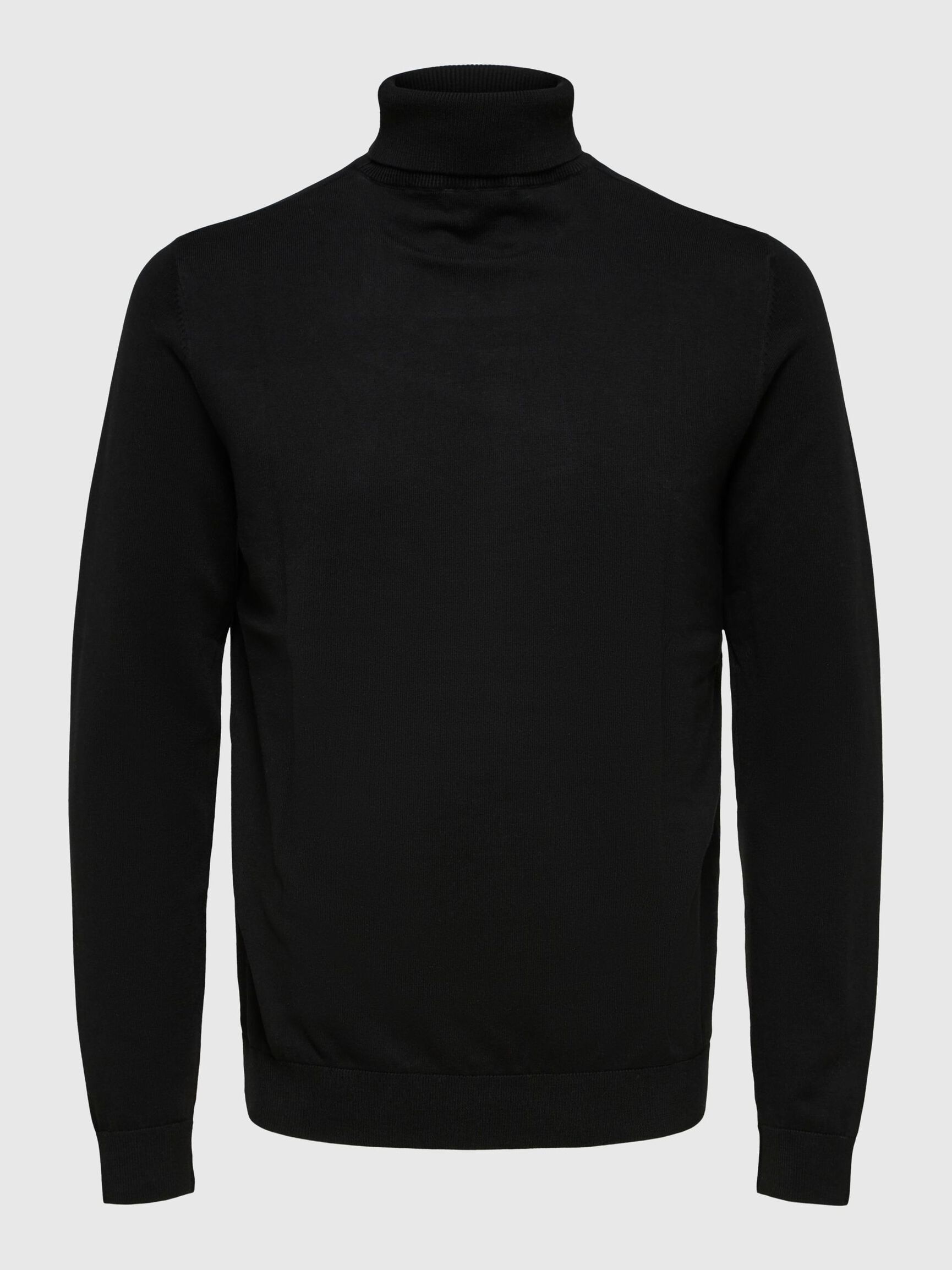 LONG-SLEEVED ROLL NECK PULLOVER, Black, highres