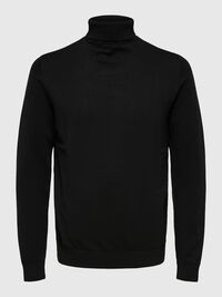 LONG-SLEEVED ROLL NECK PULLOVER, Black, highres