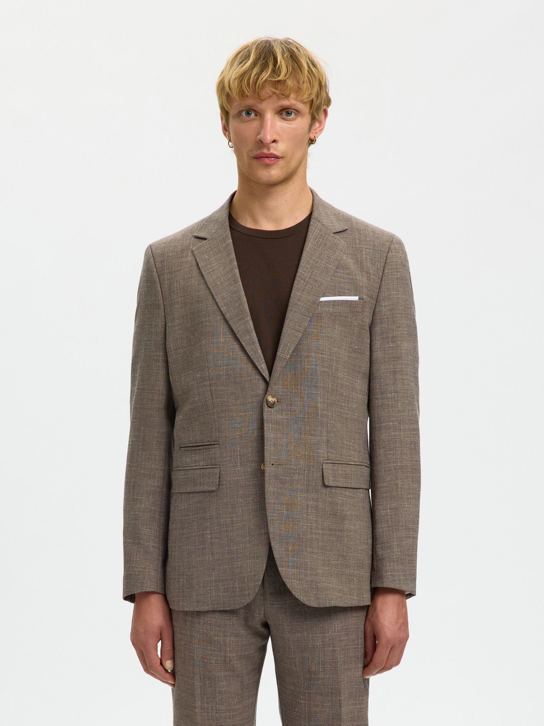 SLIM FIT SINGLE-BREASTED BLAZER, Dark Sand Melange, highres