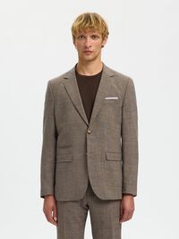 SLIM FIT SINGLE-BREASTED BLAZER, Dark Sand Melange, highres