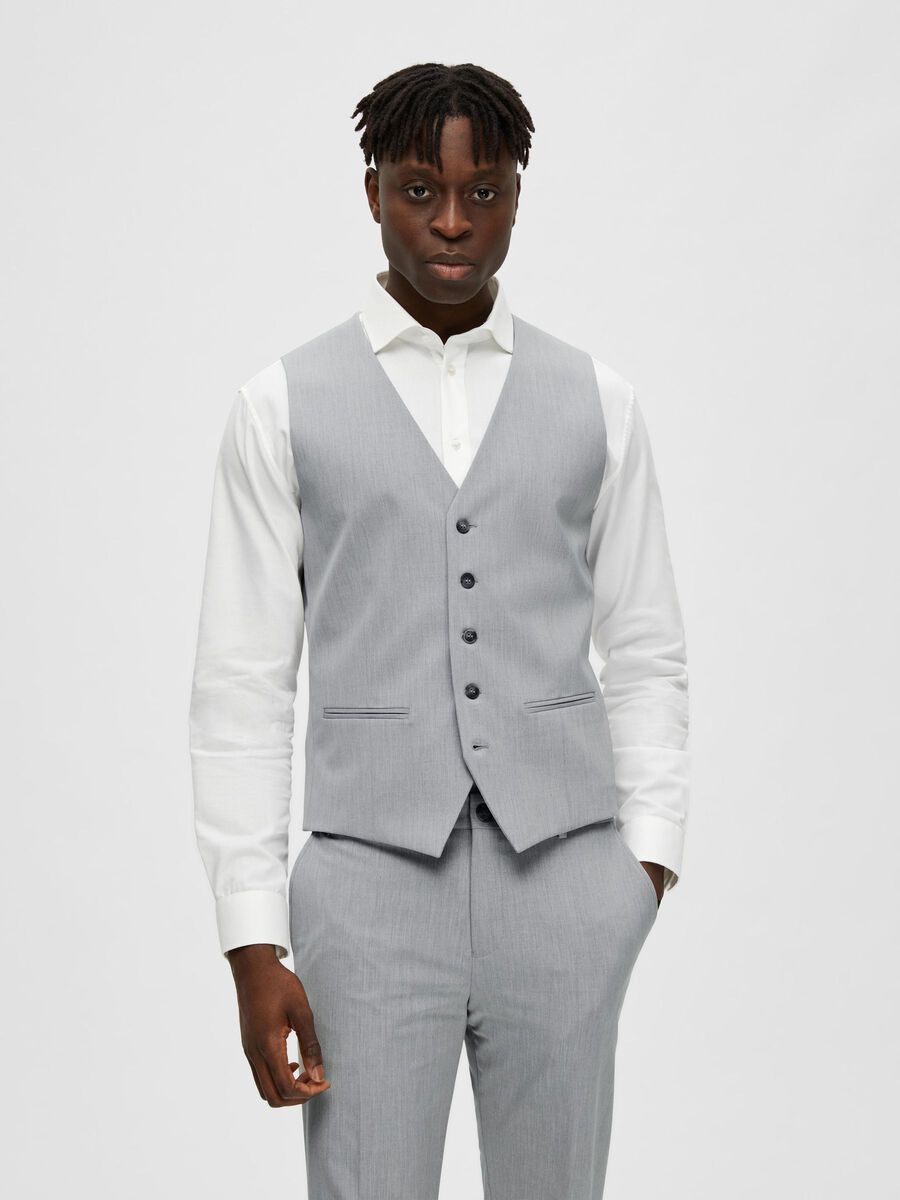 Selected VISCOSE BLEND SLIM FIT WAISTCOAT, Light Grey Melange, highres - 16089406_LightGreyMelange_003.jpg