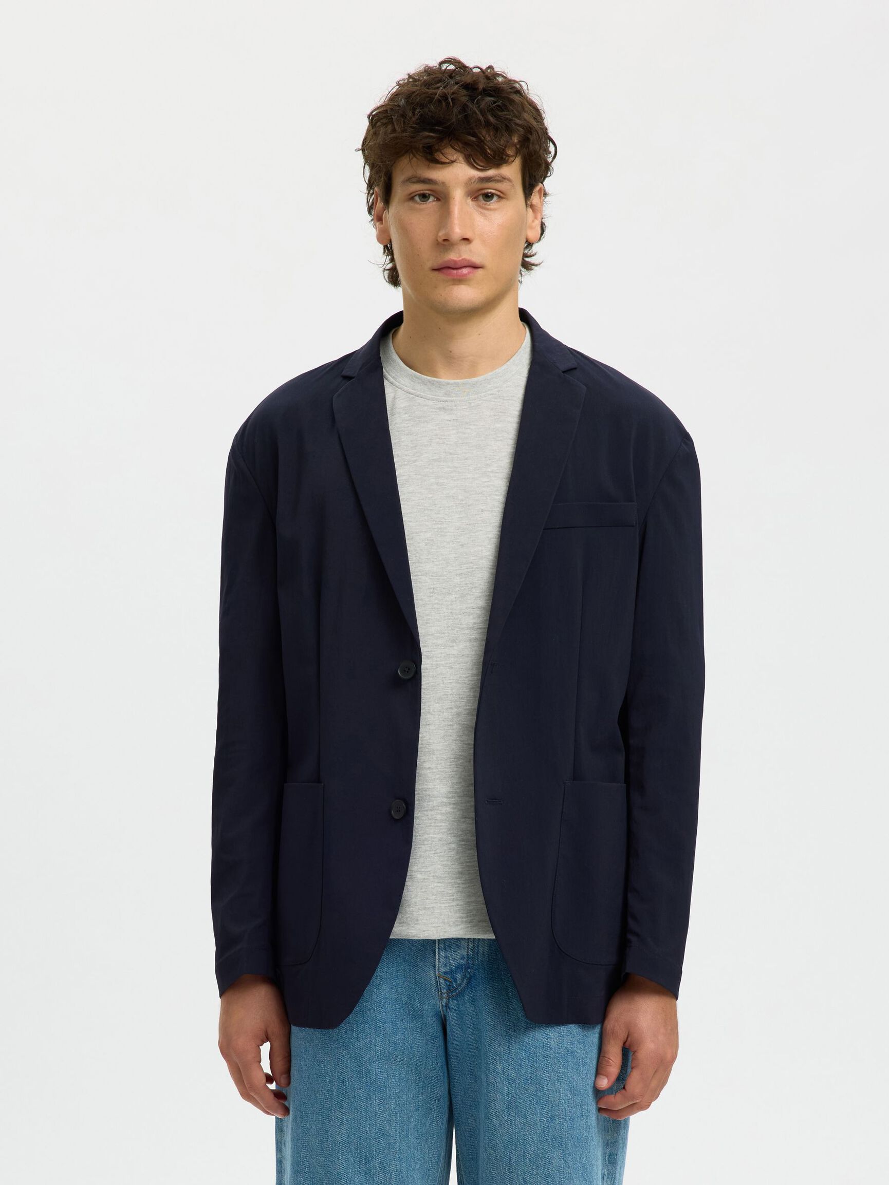 REGULAR FIT EINREIHIGER BLAZER, Dark Navy, highres